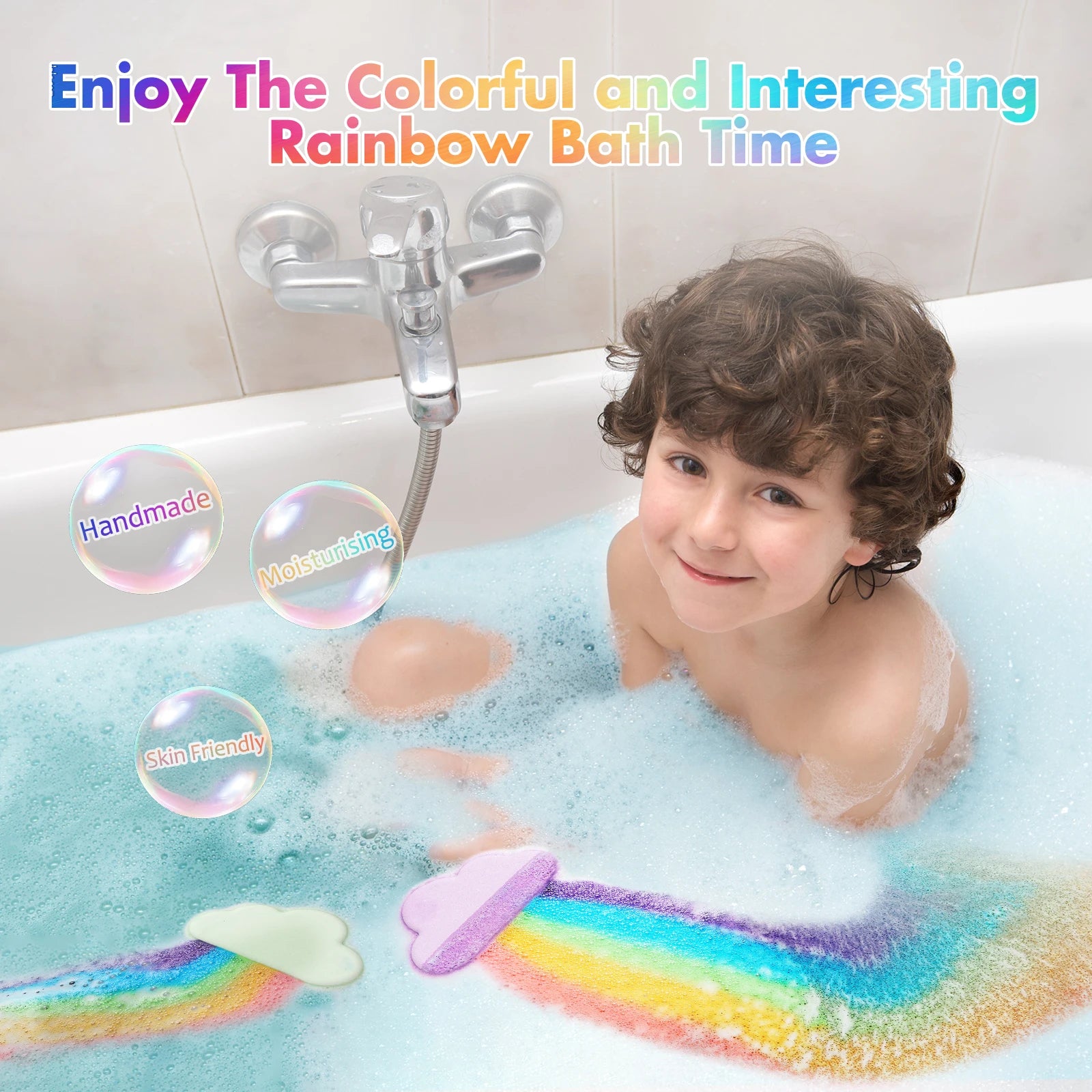 Pink Fragrance Rainbow Cloud Bath Bombs, Colorful Dissolving Bath Toys with Surprise，The Perf Colors, The Perfect Bath Gift