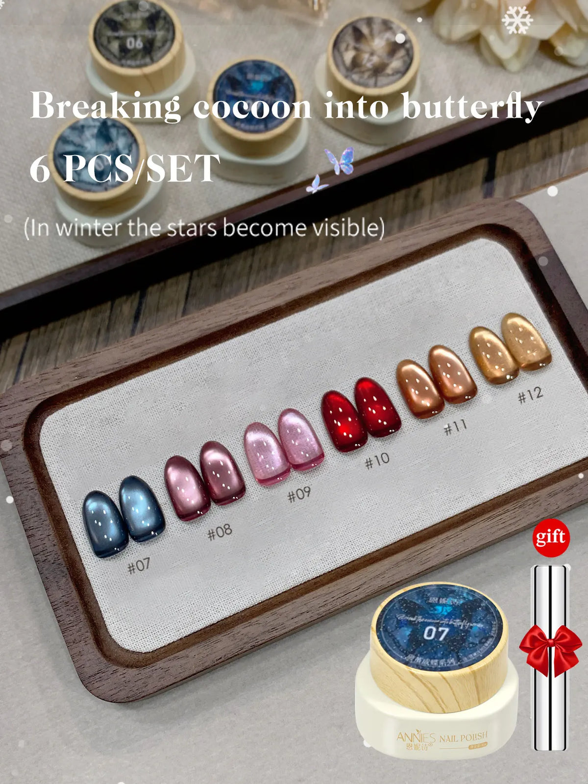 1Pc/6Pc 12g Colorful Transparent Glass Bead Cat Eye Gel Polish Set, Soak Off UV Semi Permanent Magnetic LED Gel Varnish