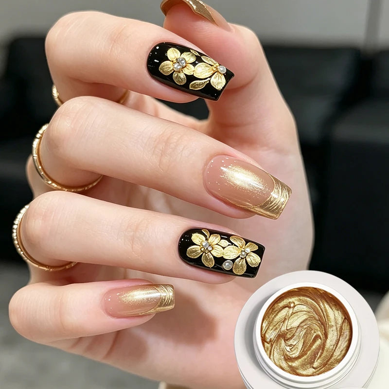 BORN PRETTY 5ml Gold Silver 3D Metal Nail Gel Polish Carving Plaster Texture Embossed Nail Gel Metal for DIY Manicure Art
