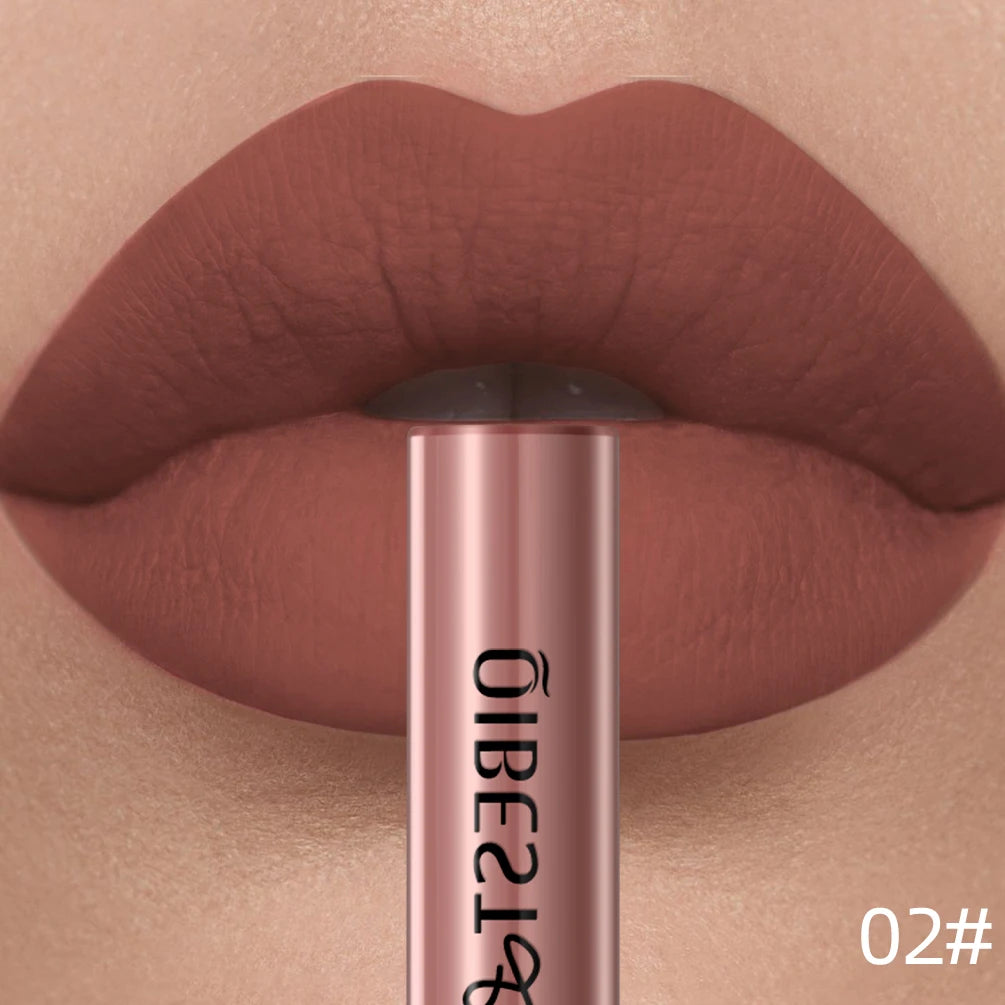 QIBEST Sexy Lipgloss Lasting Velvet Matte Lip Gloss Liquid Lipstick Makeup Women Beauty Nonstick Cup Waterproof Red Lipstick
