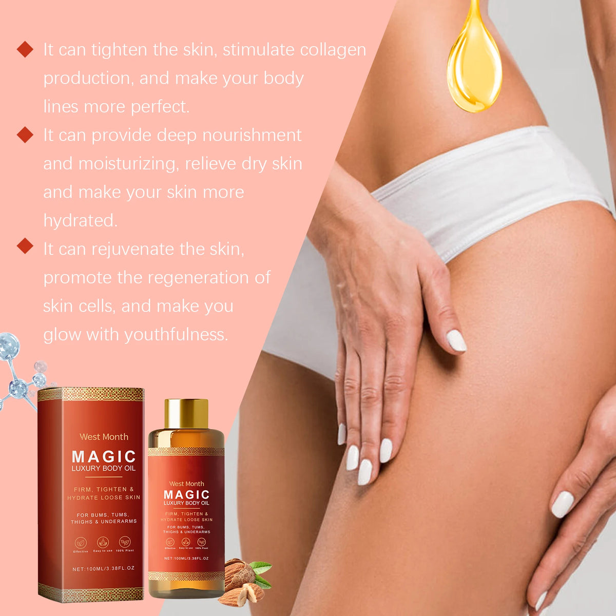 West Month Body Tightening Moisturizing Oil and Moisturizing Oil Moisturize Soft and Tightening Skin Daily Care Nourishing Oil