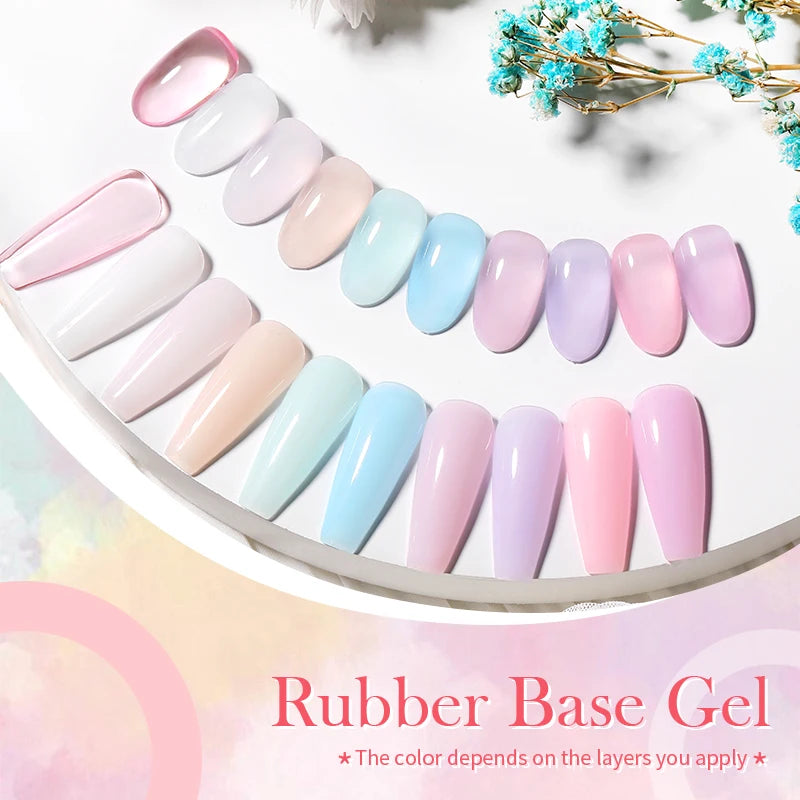 BORN PRETTY 15ml Jelly Nude Rubber Base Gel Natural Milky White Clear Semi Permanent Self-Leveling Soak Off UV LED Gel Varnish