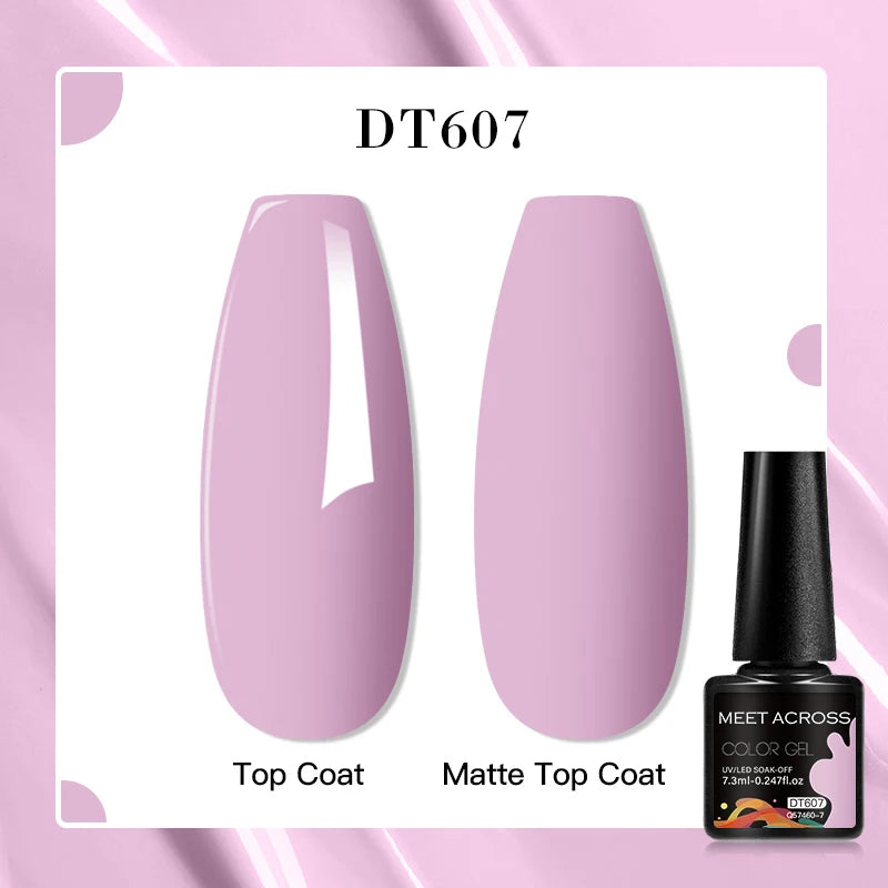 MEET ACROSS 7ml Pink Glitter Rubber Base Nail Gel Polish Sparkling Gold Foil DIY Nail Art Painting Gel Long Lasting Varnish