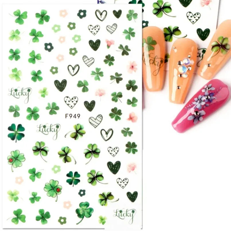 3D Flower Petal Nail Stickers Purple Pink Tulip Leaf Clover Summer Avocado Fruit Geometric Line Floral Manicure Decoration