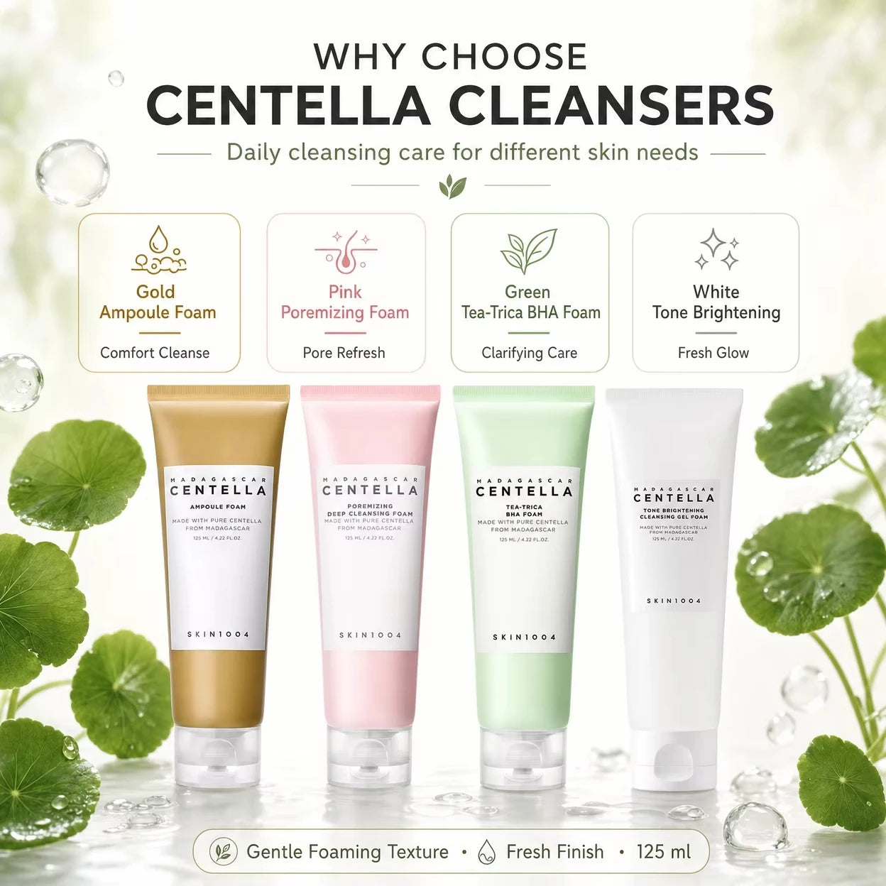 Korean Centella Poremizing Deep Cleansing Foam Tone Brightening Cleansing Gel Foam Facial Moisturizing Fresh Cleanser 125ml Gift