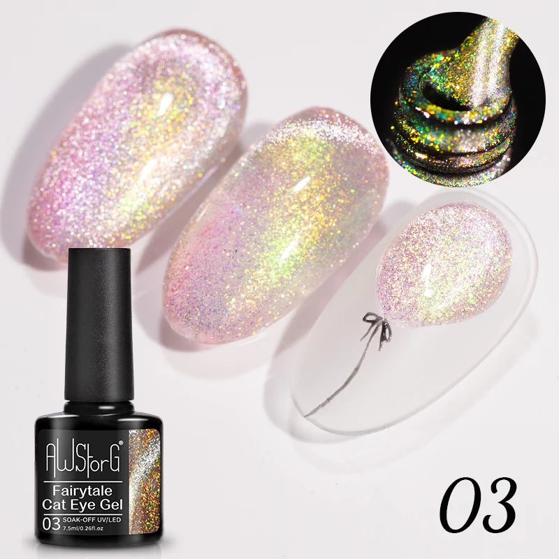 AWStorG Intense Rainbow Cat Eye Gel 5ml Holographic Laser Magnetic Nail Gel Soak Off UV LED Gel Polish Shiny Rainbow Manicur