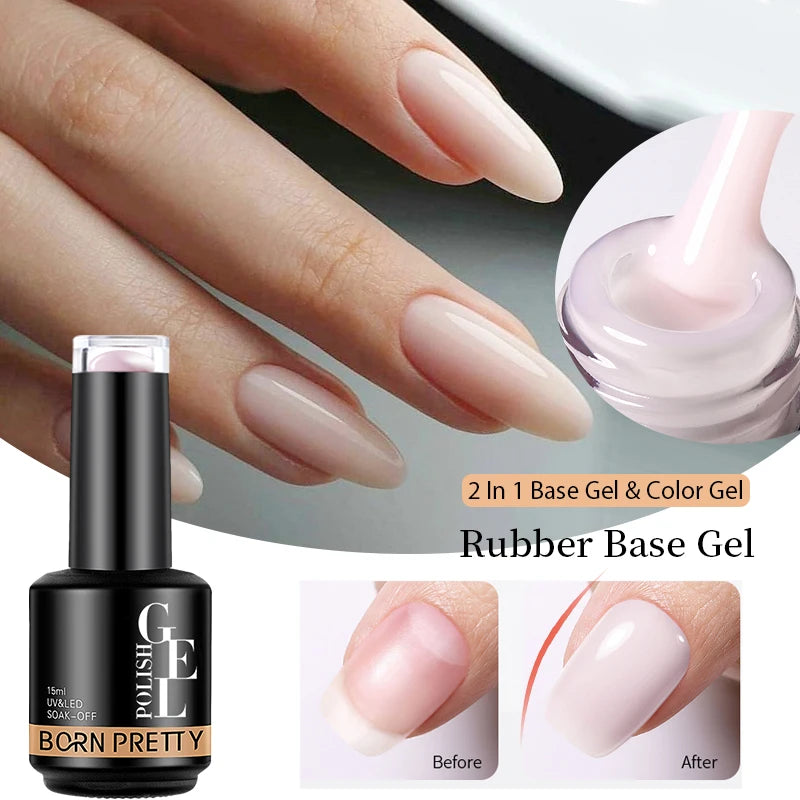 BORN PRETTY Milky White Rubber Base Gel Polish 15ml Soft Building Base Soak Off UV LED Nail Gel Strength for Natural Manicure