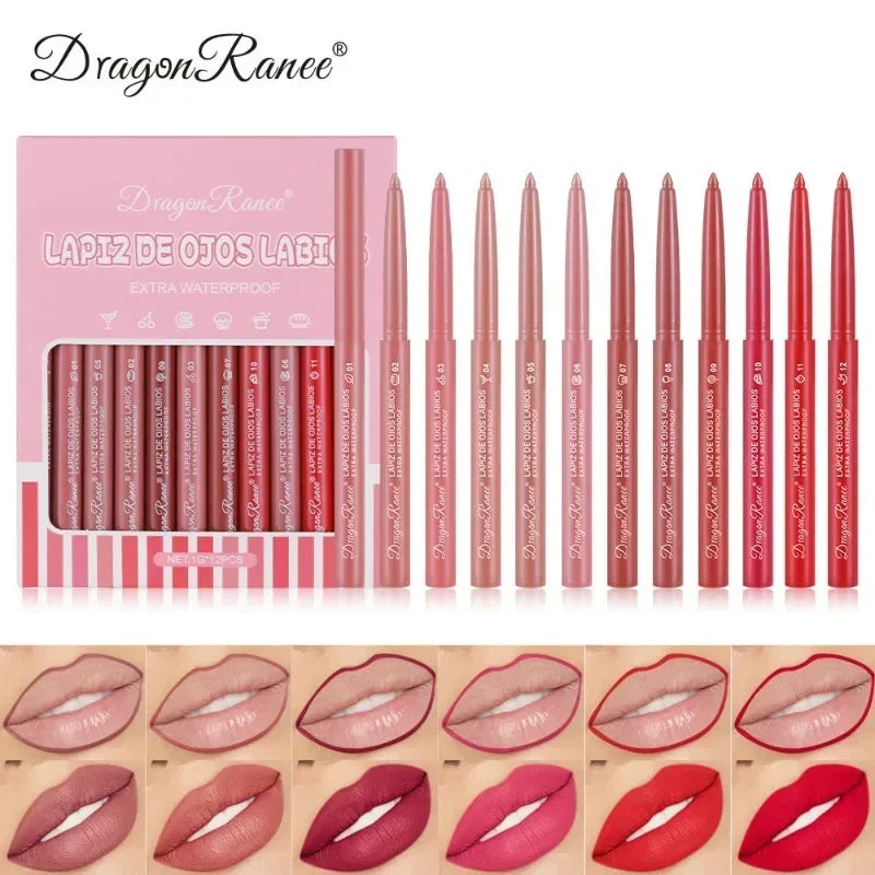 Waterproof Matte Lipliner Pencil Sexy Red Contour Lip Tint Lip Stick Lasting Moisturising Non-stick Cup Lips Makeup 12Colors