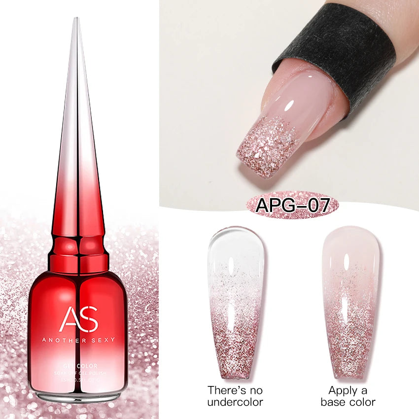 AS 15ml Sparkle Platinum Gel Nail Polish Shiny Pink Gold Silver Glitter Painting Gel Drawing Semi Permanent Tpo Free Varnish