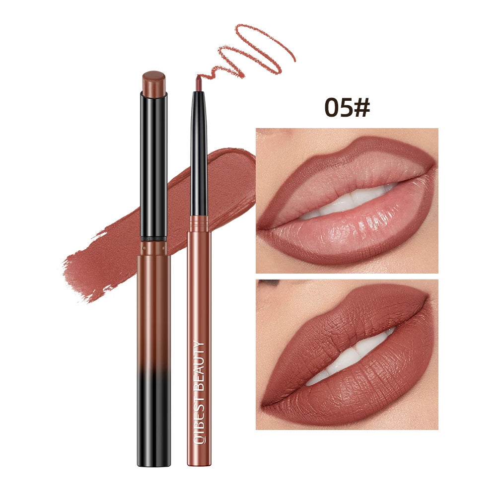 QIBEST 12 Colors Lip Makeup Nude Lipstick Pencil Waterproof Long Lasting Sexy Red Lip Stick Matte Lip Liner Pen Lipstick
