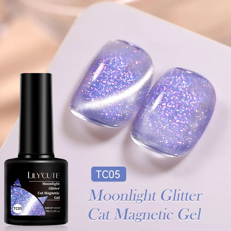LILYCUTE 7ML Ocean Blue Cat Magnetic Gel Nail Polish Sparkling Glimmer Gel Polish Semi Permanent UV Magnet Gel Varnish Nail Art