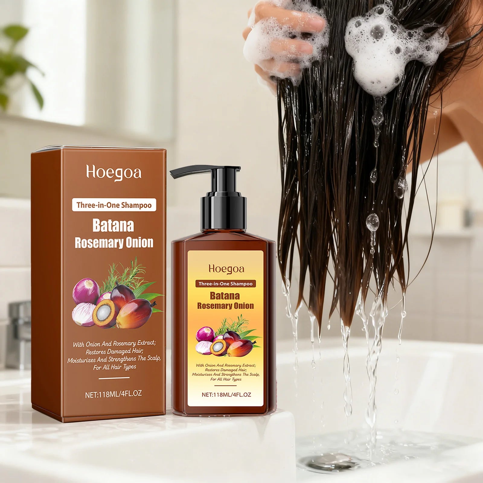 Batana Rosemary Shampoo  Anti-Hair Loss Shampoo Strengthens Hair Roots Soothes Scalp Deep Cleansing Smooth Hair Care Shampoo
