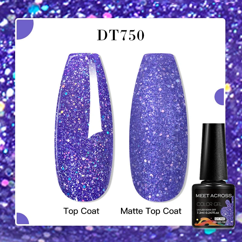 MEET ACROSS 7ml Red Blue Green Metallic Gel Nail Polish Super Bright Mirror Effect Semi Permanent LED UV Gel Nail Art Varnish