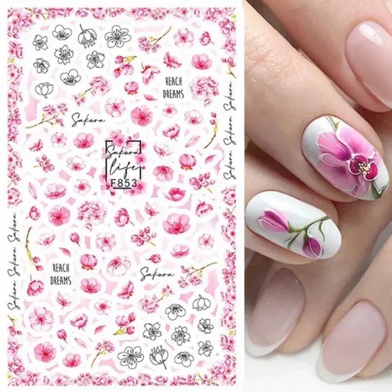 Cherry Blossom 3D Nail Stickers White Flower Petals Nail Art Decals Elegant Wedding Design Spring Sakura Manicure Slider Decor