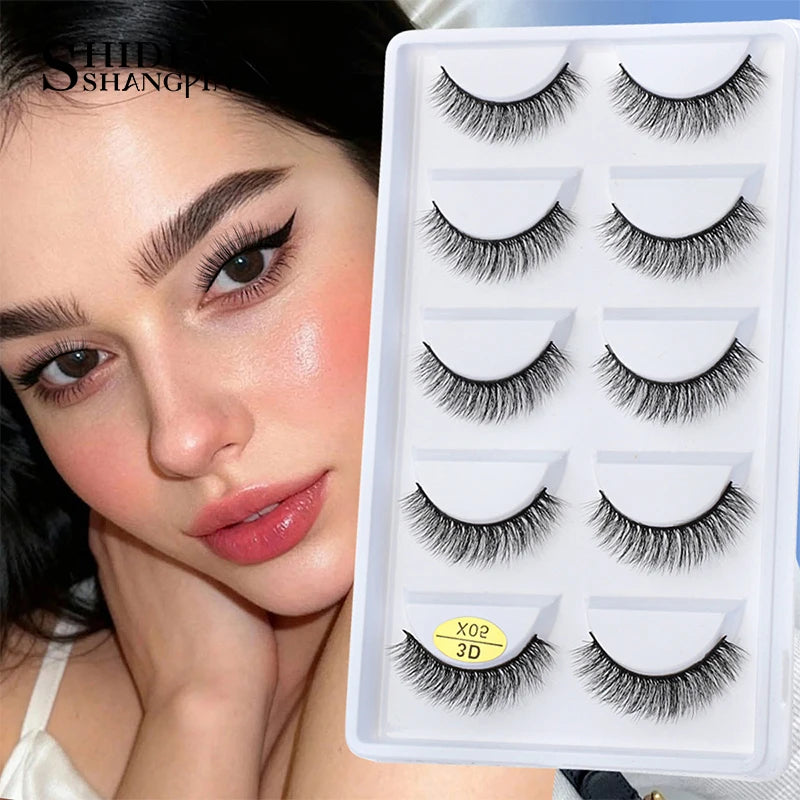 3D Faux Mink Lashes X05 Fluffy Wispy False Eyelashes 5Pairs Reusable Soft Volume Eyelashes Natural Look for Daily & Party Makeup