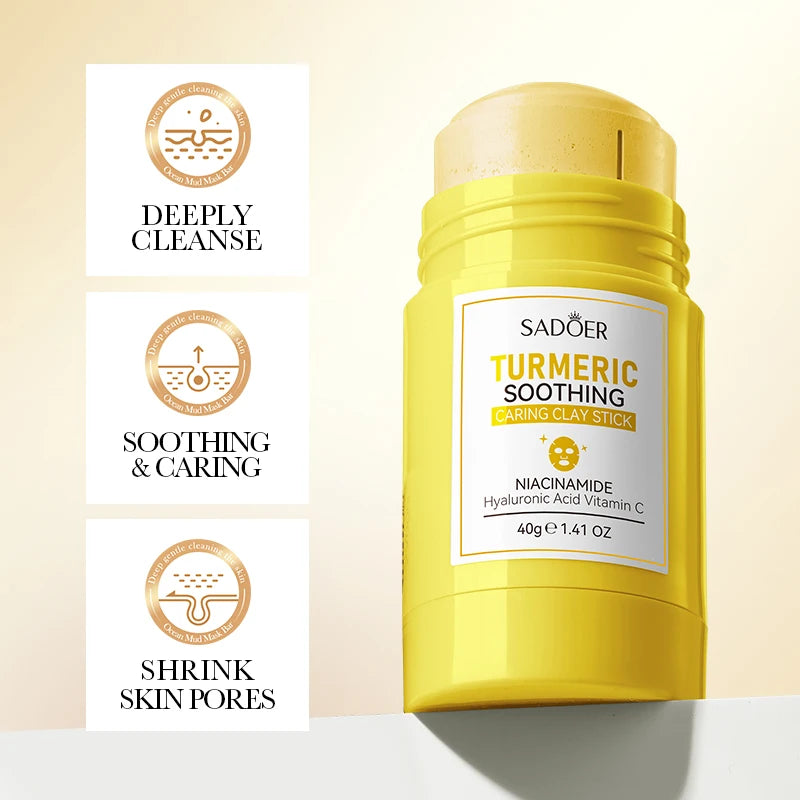 SADOER Turmeric Face Masks Stick Clay Mask Shrink Pores Deep Blackhead Remover Facial Cleansing Moisturizing
