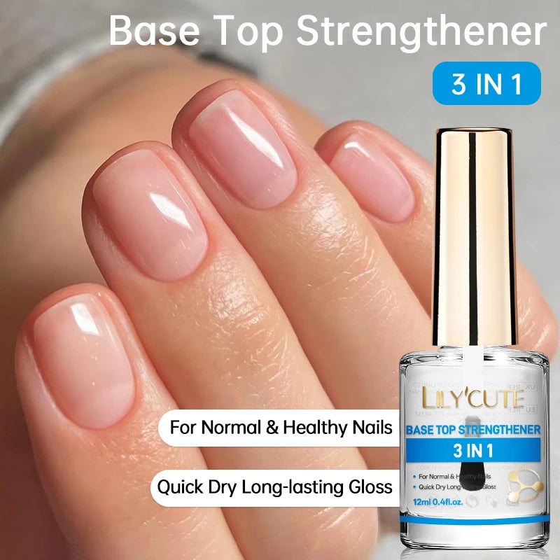 LILYCUTE 12ml Nail Care Polish Base Top 3 in 1 Strengthener Effect Long Lasting Care Polish Varnish Fast Drying No Need Lamp