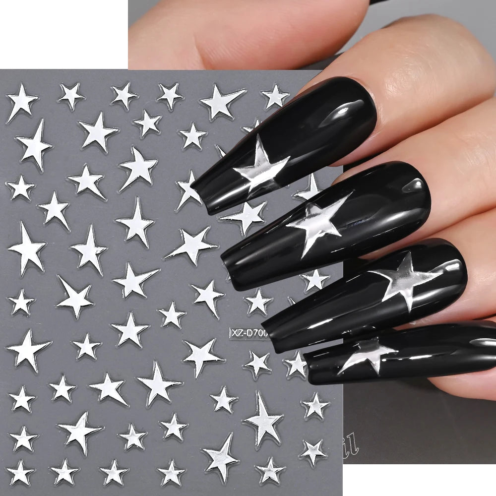 1pc Y2K-Inspired 3D Metallic Nail Stickers Geometric Marble & Bronzing Designs Nail Sliders Self-Adhesive Sparkling Manicure DIY