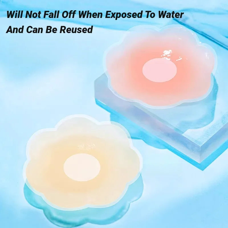 2Pieces/Set Of Circular Flower Shaped Women'S Silicone Pull-Up Chest Patch Ultra-Thin Anti Convex Solid Adhesive New Reusable