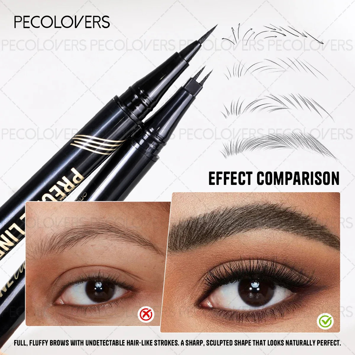 2 Forks Eyebrow Pencil Dual-Ended Artist Ultra-Fine Waterproof & Sweatproof, Natural 3D Wild Brow Look,