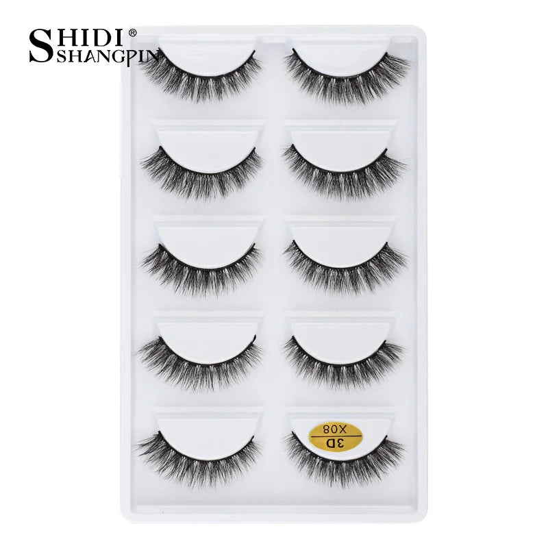 3D Faux Mink Lashes X05 Fluffy Wispy False Eyelashes 5Pairs Reusable Soft Volume Eyelashes Natural Look for Daily & Party Makeup