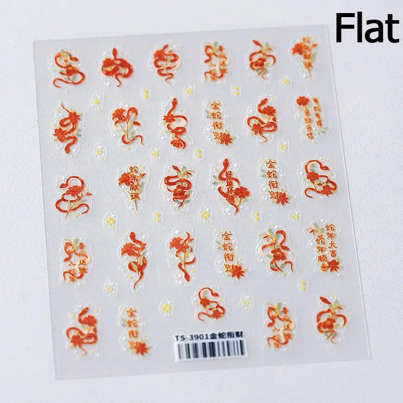 Golden Lucky Cat Nail Art Decorations Stickers Good Luck Gong Xi Fa Cai 5D Self Adhesive Nail Decals Wholesale Dropshipping