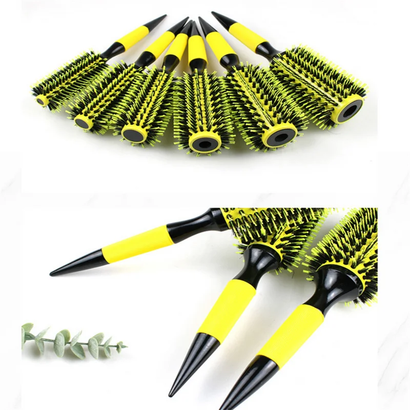 Professional 1/6pcs Boar Bristle Wooden Hair Comb Round Hair Brush Curling Combs Woman Hair Curlerl Hairdresser Styling Tool