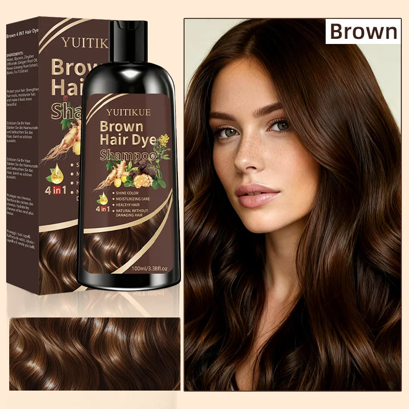 YUITIKUE Instant Brown Hair Color Shampoo 100ml - Gentle 4-in-1 Hair Dye Shampoo for Long Lasting Shiny Hair