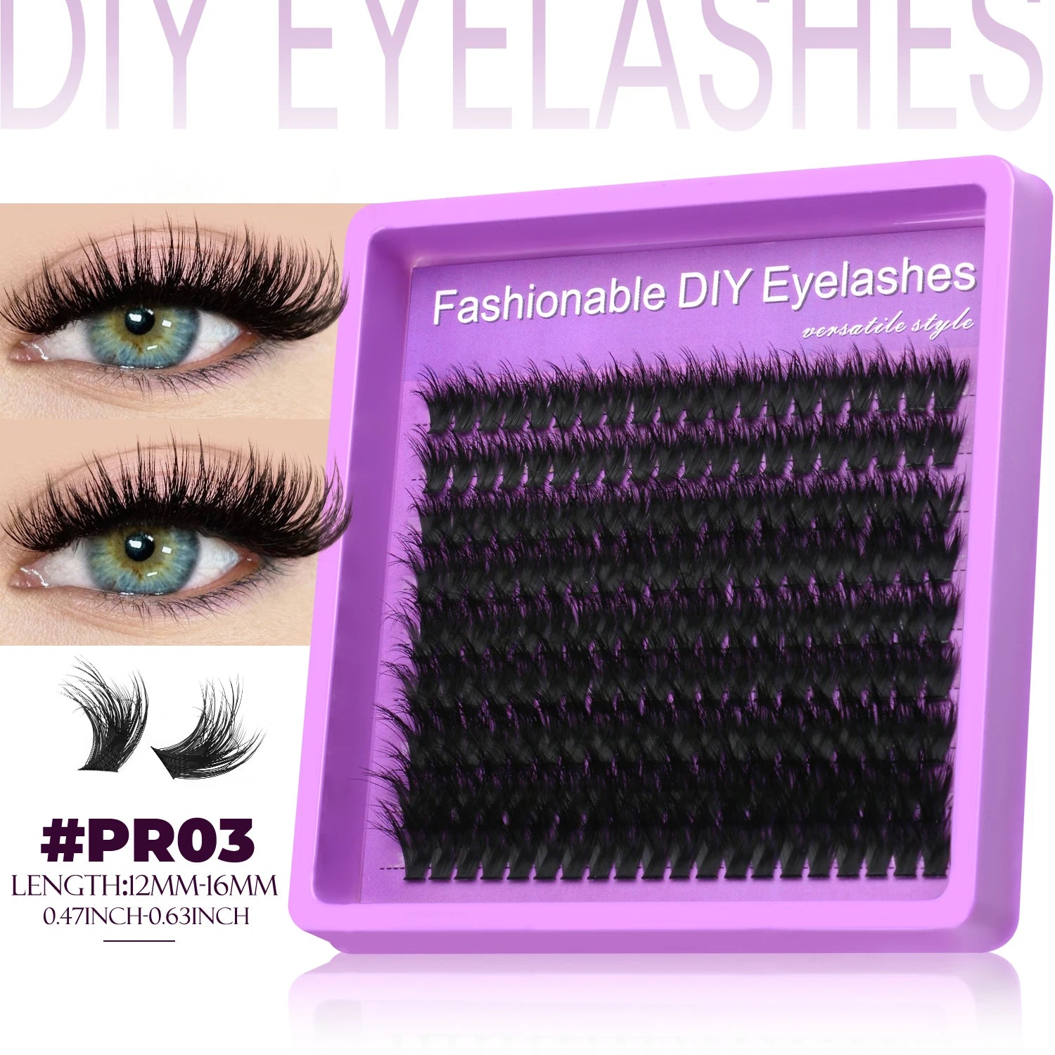 LASVIREY DIY Lash Clusters with Manga Spiky Lashes Fluffy Fake Eyelashes Mixed Tray Fluffy Individual Lashes Extension Makeup