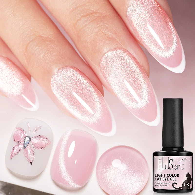 AWStorG Intense Rainbow Cat Eye Gel 5ml Holographic Laser Magnetic Nail Gel Soak Off UV LED Gel Polish Shiny Rainbow Manicur