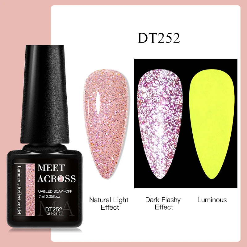 MEET ACROSS 7ml Reflective Glitter Gel Nail Polish Pink Green Purple Sparkling Soak Off UV Gel Polish for Manicure DIY Nail Art