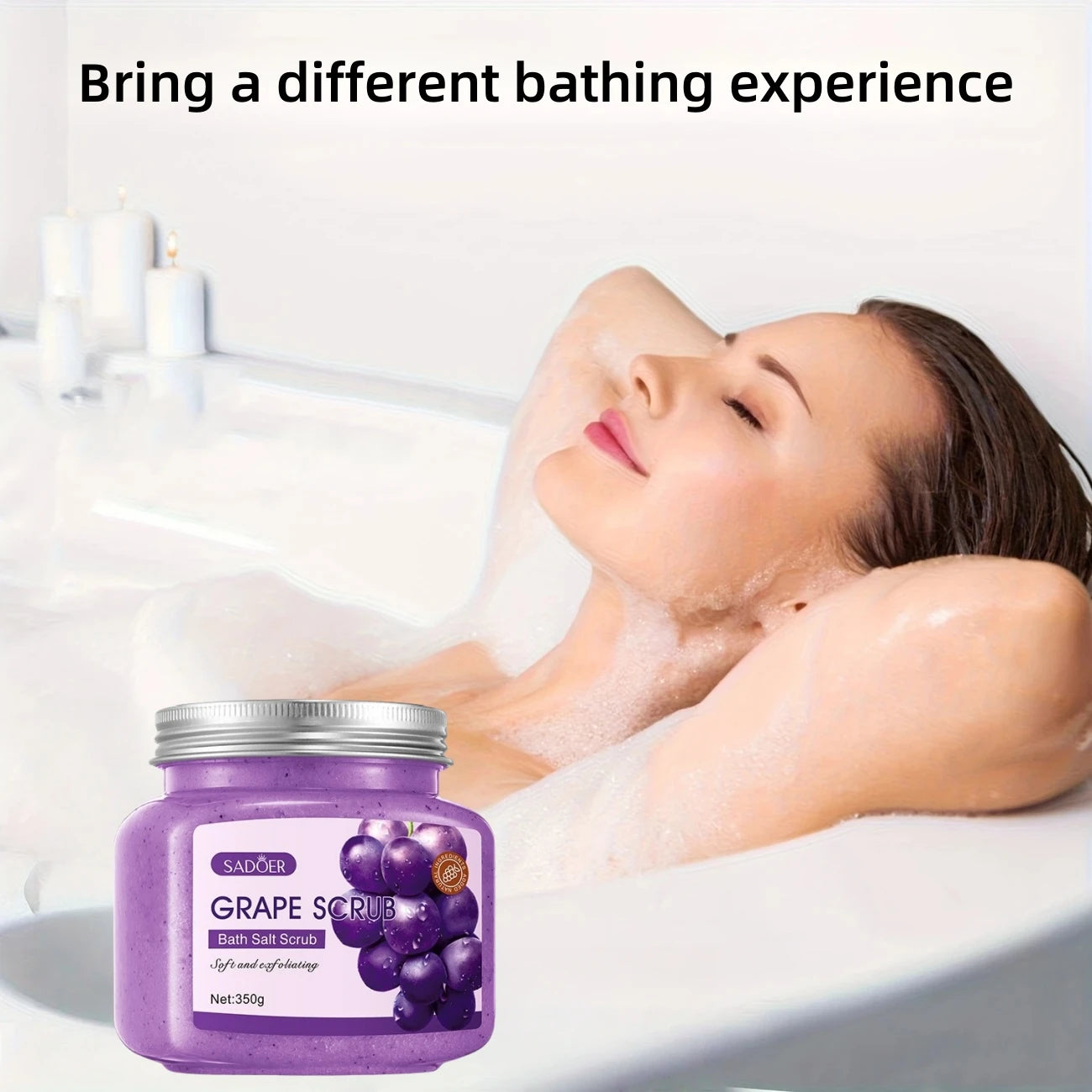 Grape Bath Salt Scrub 350g, Exfoliating, Moisturizing, and Smoothing, Facial and Body Scrub, Hypoallergenic, Physical Exfoliation, Can Be Used on Legs, Knees, Feet, Arms, Hands, and the Entire Body, a Great Gift for Family an