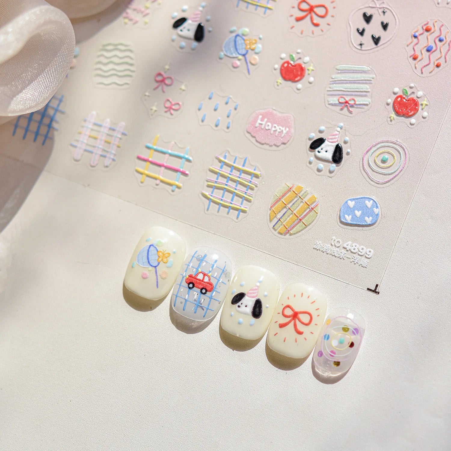 1pcs Japanese Cute Graffiti Lines Nail Art Stickers 5D Embossed Butterfly Rabbit Nail Art Accessory Stickers Self Adhesive Decal