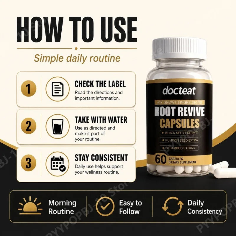 Root Revive Hair Wellness Capsules with Biotin Black Seed Pumpkin Seed Bamboo Supports Healthy Looking Hair Scalp 60 Capsules