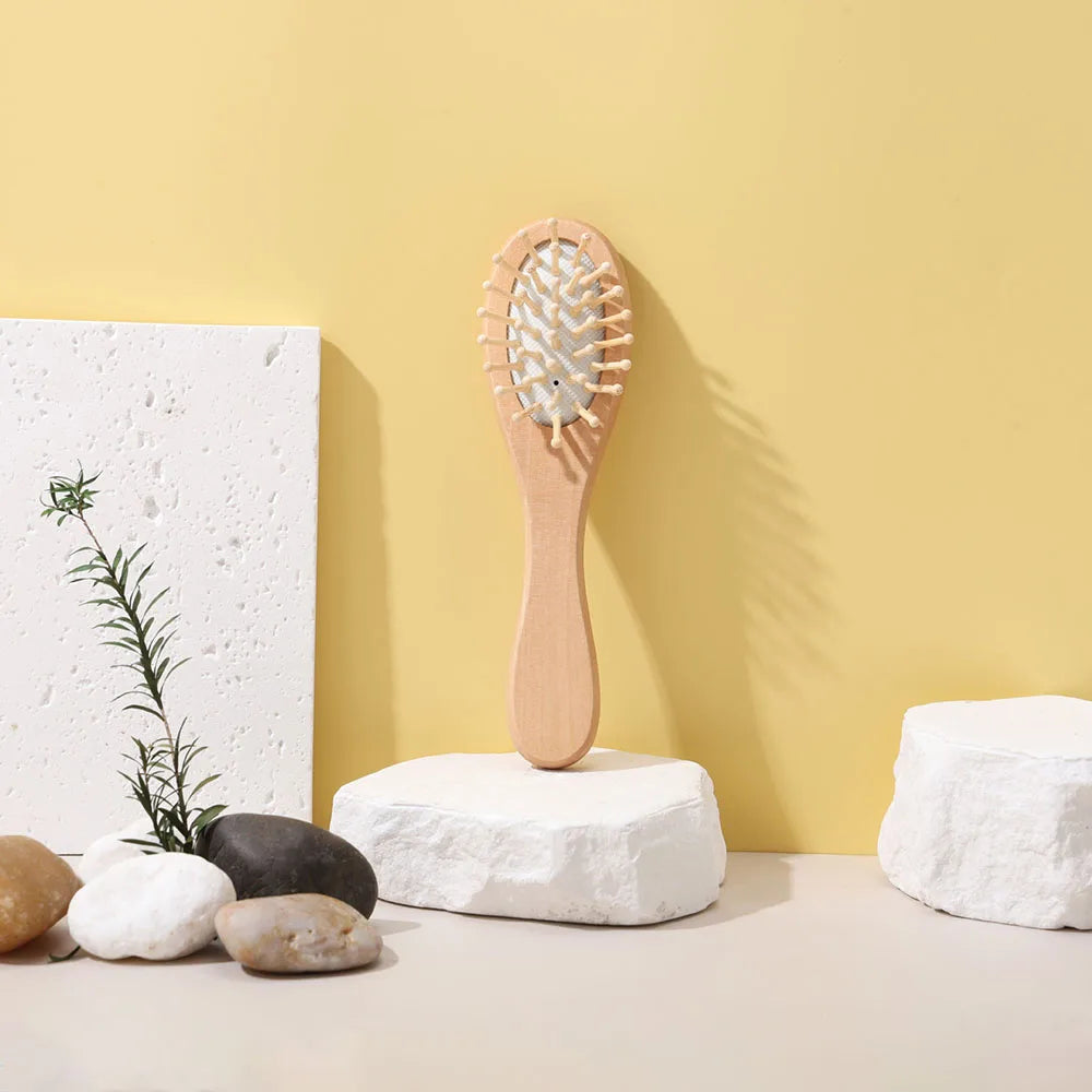 3PCS Newborn Wool Baby Wooden Brush Comb Newborn Hair Brush Infant Head Massager Portable Comb Hair Bath Brush Comb