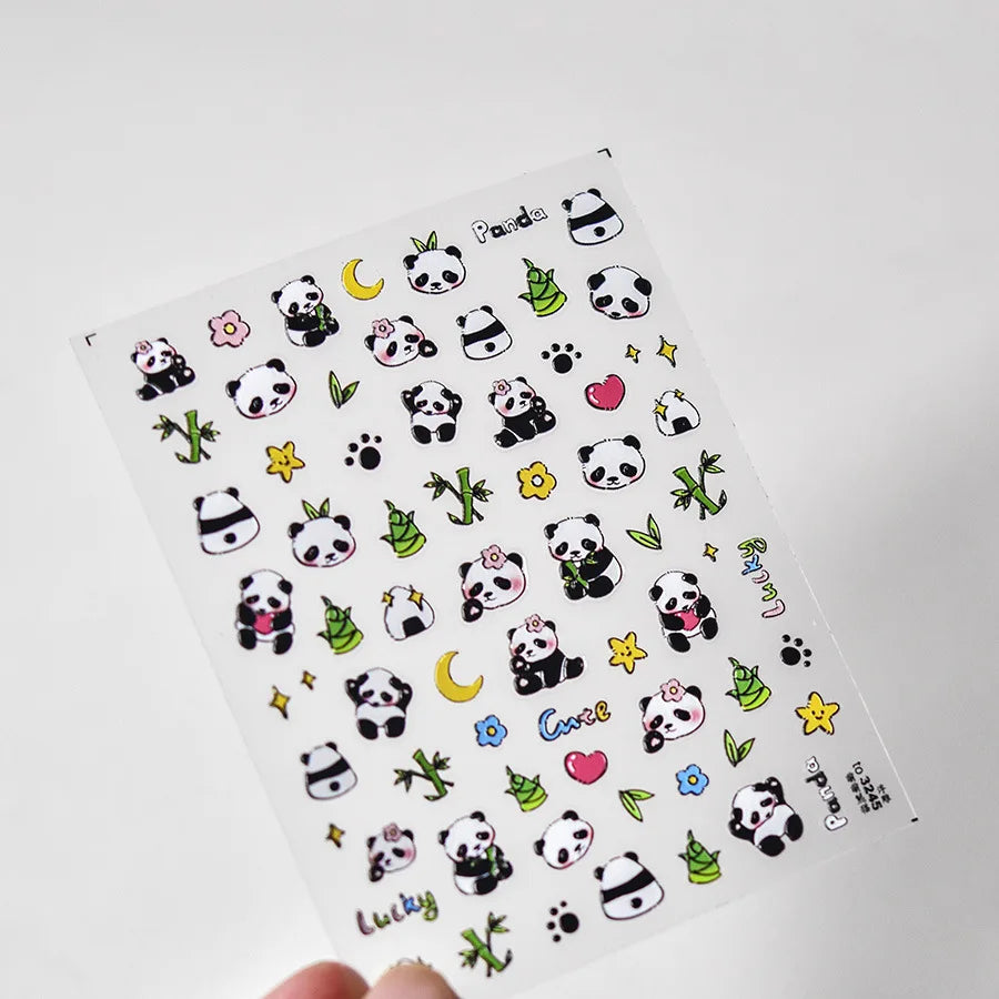 1pcs 5D Embossed Chinese Bamboo Panda Design Nail Art Kawaii Stickers Self-adhesive Transfer Nail Decorations Slider Decals DIY