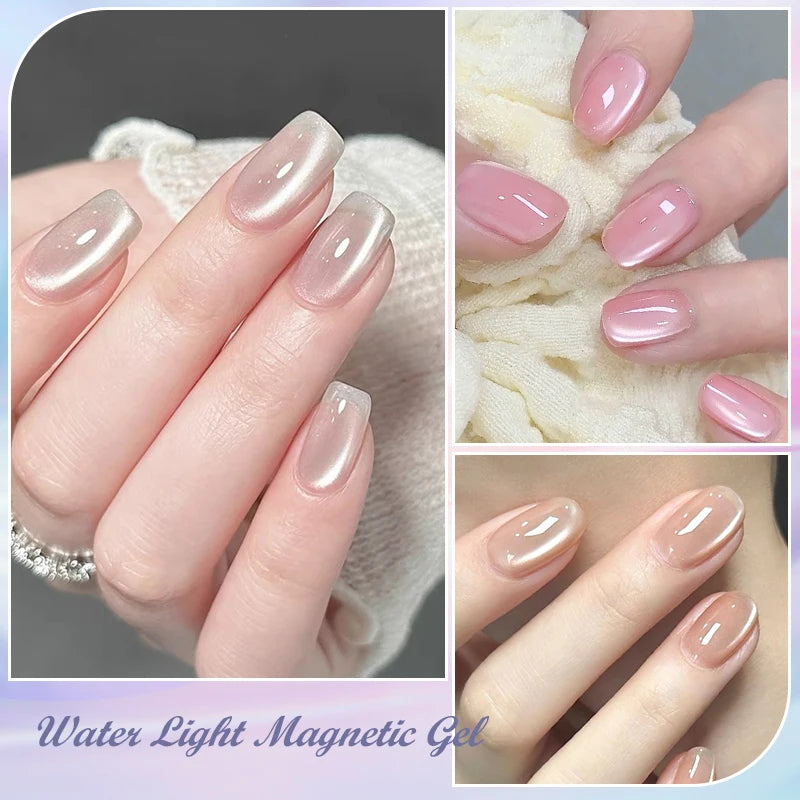 MEET ACROSS 7ml Porcelain White Cat Eye Gel Polish Holographic Glitter Magnetic Galactic Effect Gel Nail Polish Soak Off UV Gel