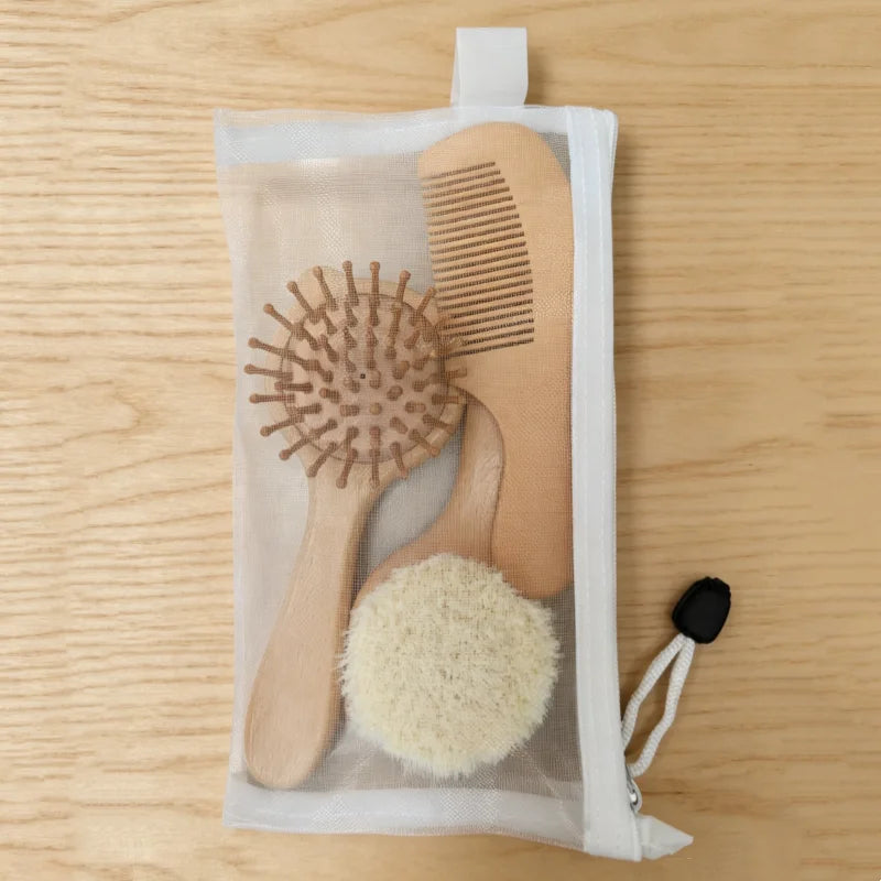 4/6pcs baby care set - Newborn scalp cleaning soft brush, beechwood bath massage comb, air cushion comb, nail clipper, cutter