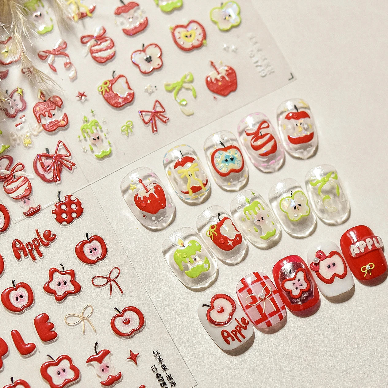 Shiny Attractive Apple Core Peel Cute Fruits Bowknot Tie Star Self Adhesive Nail Art Stickers Charming Rhinestone Manicure Decal