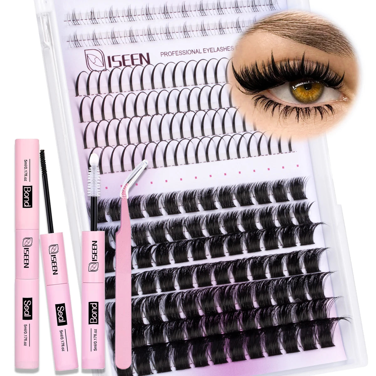 Lash Clusters Kit Wispy Lashes Natural DIY Lash Extension Kit 8-16mm C Curl Individual Lashes Cluster with Bond and Seal