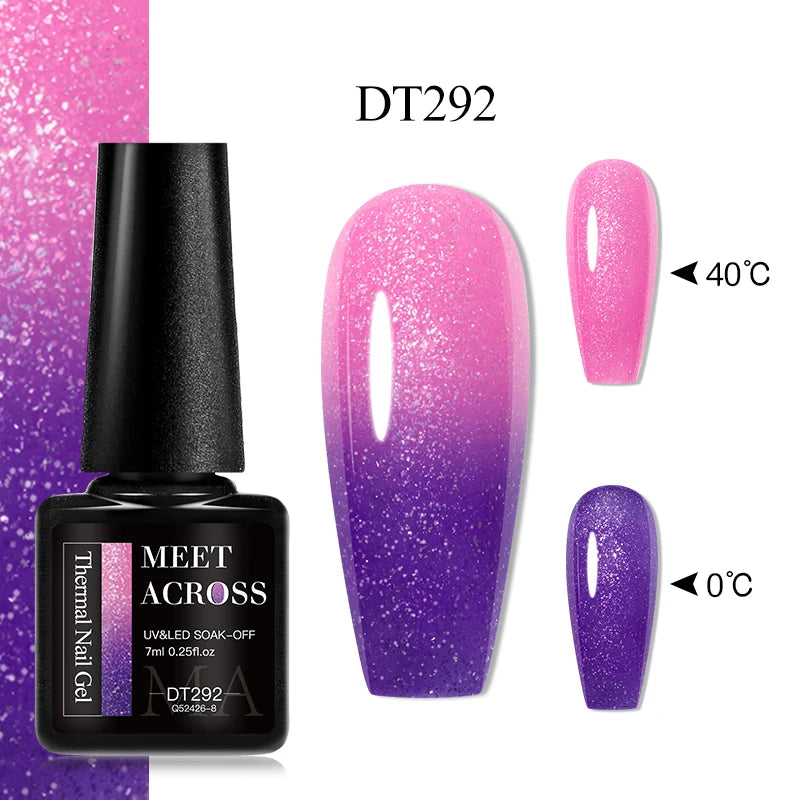 MEET ACROSS 7ml 36Colors Glitter Thermal Gel Nail Polish 3 Colors Changing Soak Off Gel Winter Semi Permanant Nail Art Varnish