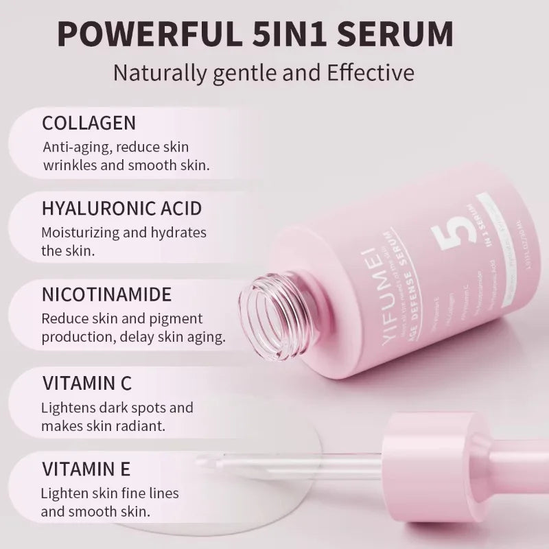 Crown Diamond 5 in 1 Brightening Hyaluronic Acid Vitamin C E Instant Lift Anti Aging Peptide Collagen Facial Serum For Skin Care