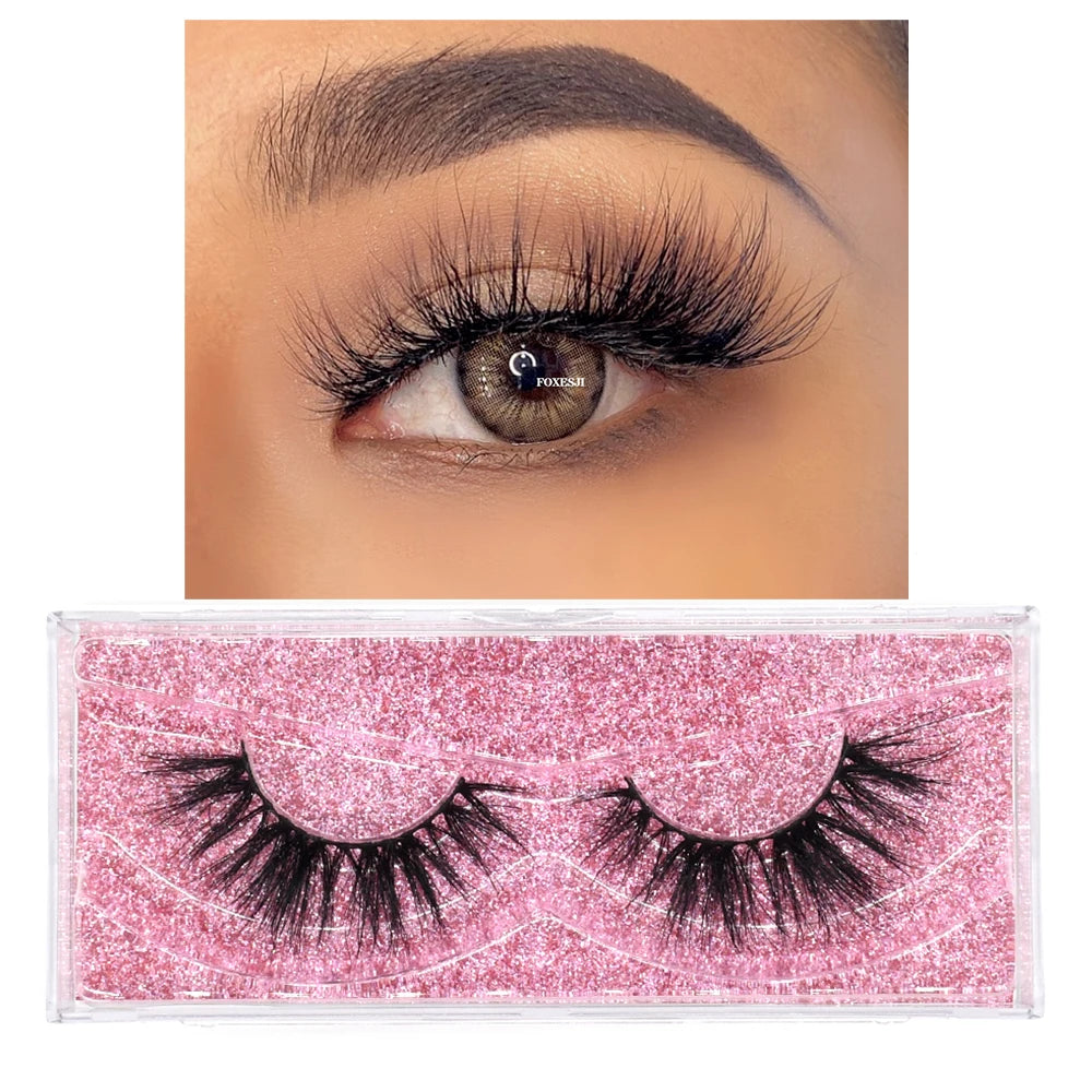FOXESJI Makeup Eyelashes 3D Mink Lashes Natural Long Lasting Wispy Soft Eyelash Extension Fluffy Eye Lashes Mink False Eyelashes