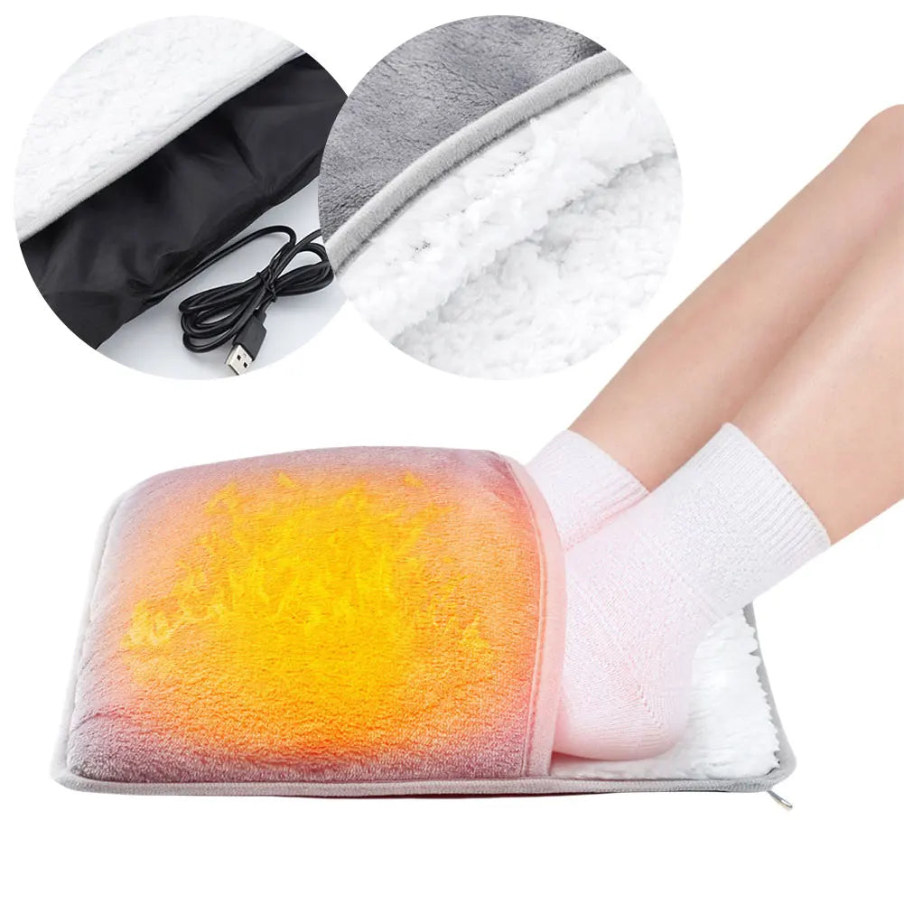 Electric Foot Warmer USB Charging Foot Heating Pad Comfort Fleece Suede Cushion Foot Heater Couple Slippers for Bedroom Sleeping