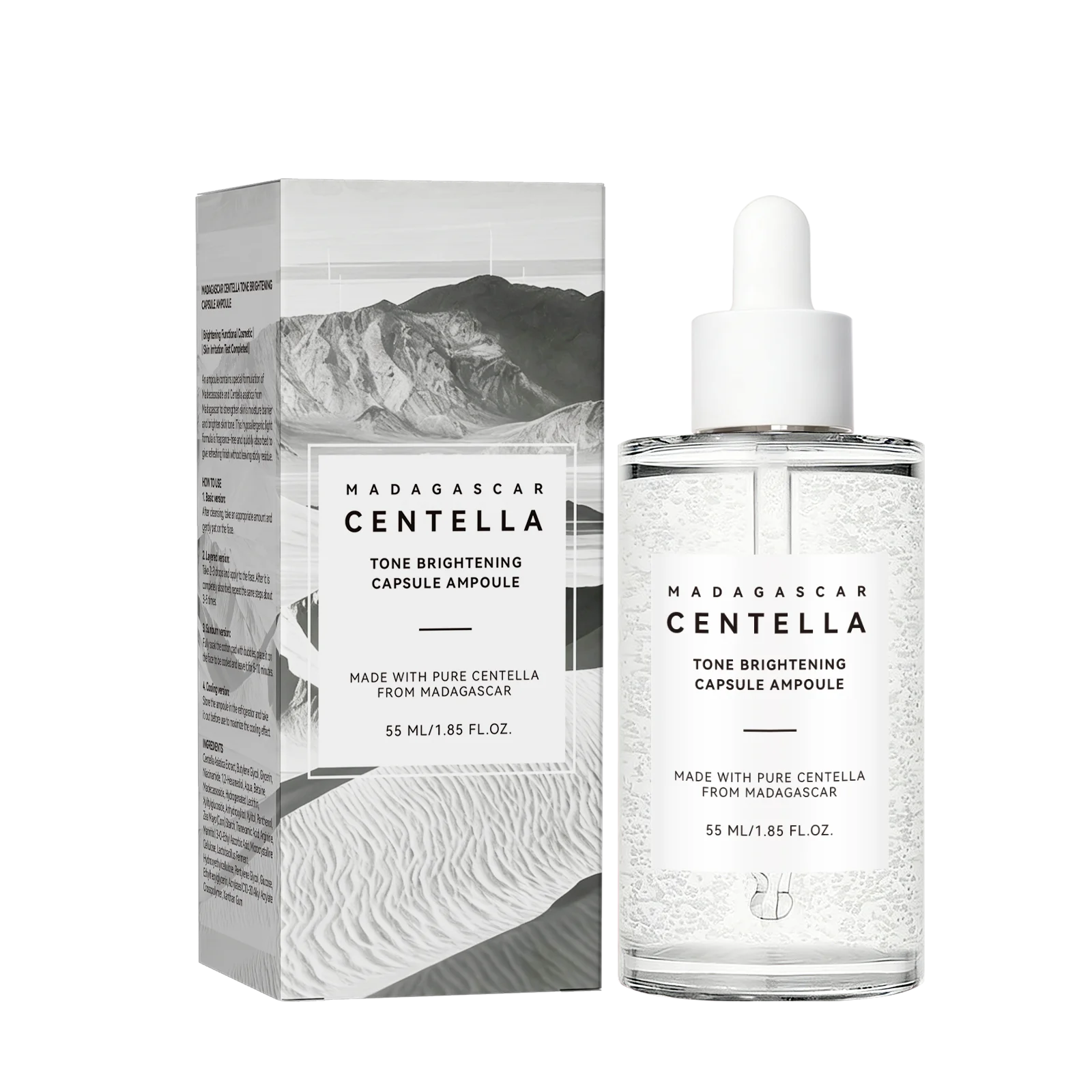 Madagascar Skin Tone Perfector Brightening Ampoule 55ml - Centella & Niacinamide Serum Hydrates, Soothes & Enhances Radiance.