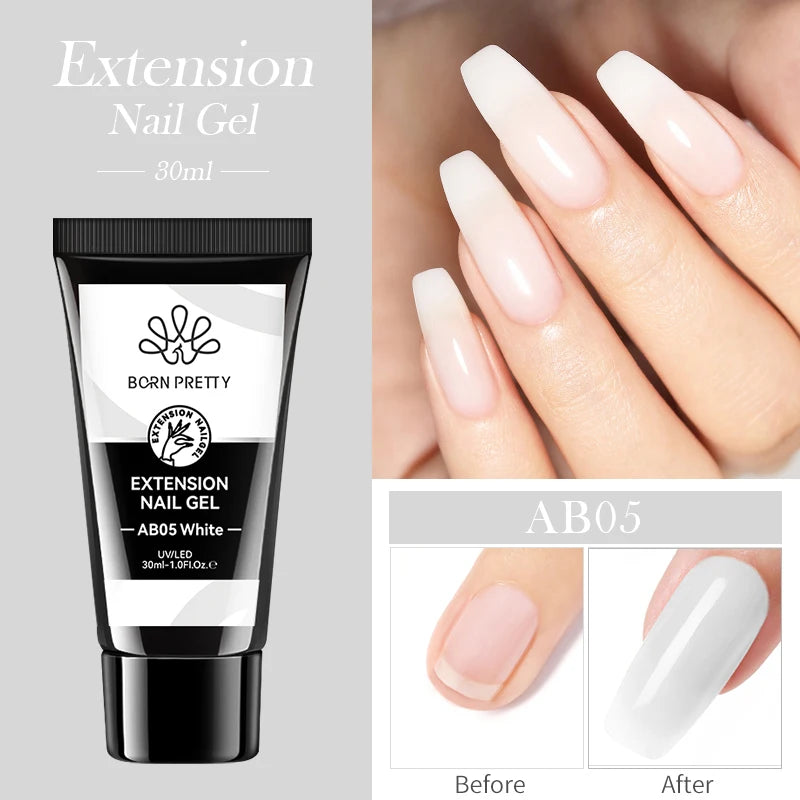 BORN PRETTY 30ml Nail Extension Gel Glitter Soak Off Nail Acrylic Crystal Building UV Gel for Nails Quick Extension Manicure