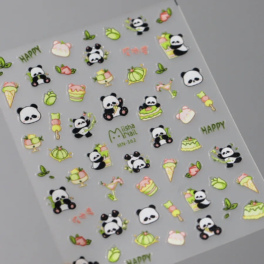 1pcs 5D Embossed Chinese Bamboo Panda Design Nail Art Kawaii Stickers Self-adhesive Transfer Nail Decorations Slider Decals DIY