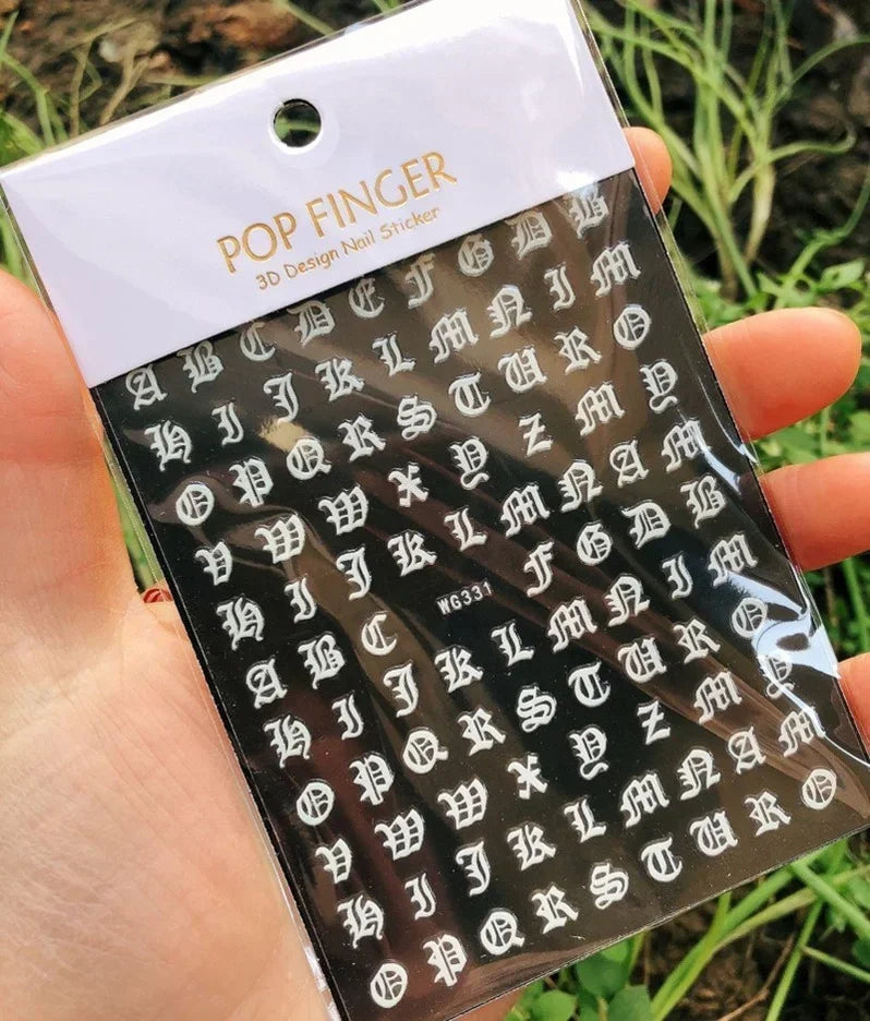 Numbers Decals Roman 26 English Alphabet 3D Self-adhesive Nail Art Decal Sticker Word Small Letter Nail Tattoos Decal Stickers