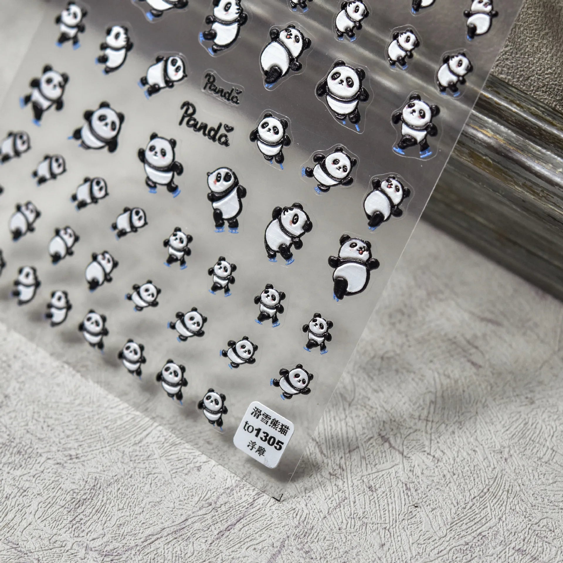 1pcs 5D Embossed Chinese Bamboo Panda Design Nail Art Kawaii Stickers Self-adhesive Transfer Nail Decorations Slider Decals DIY
