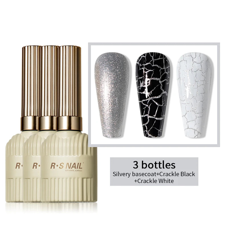 RSNAIL Crackle Gel Nail Polish Natural Dry DIY Nail Art Cracking Gel Polish Crackle Black White Gel Soak Off Varnish Design 10g